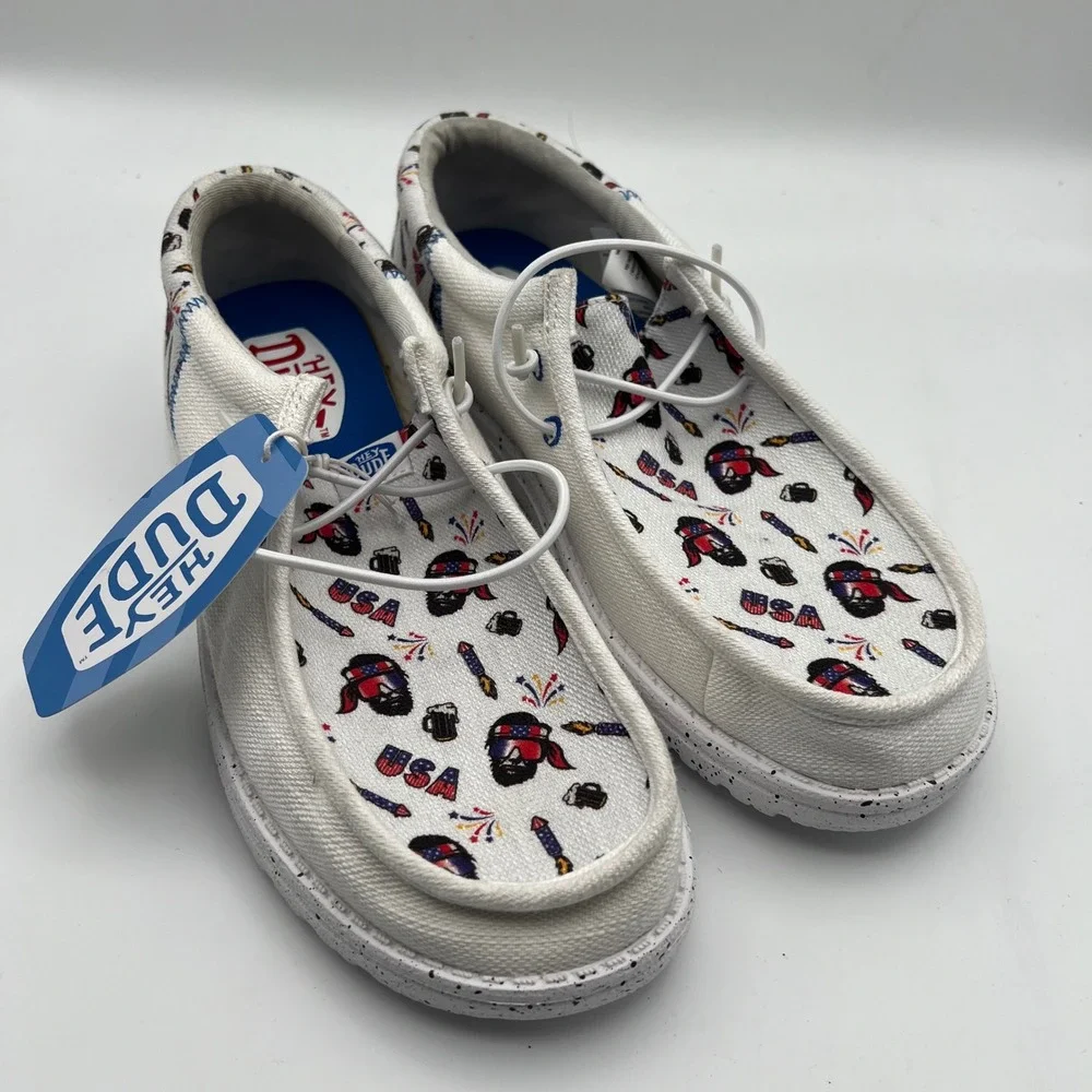 Hey‎ Dude Wally Funk Americana Party Shoes Mens 8 White Multi Patriotic Print